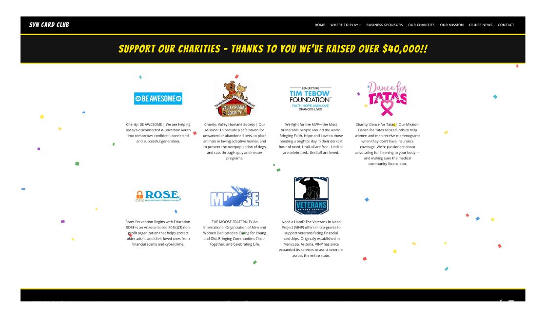 Shift Tech portfolio — SYN Card Club charity partners page