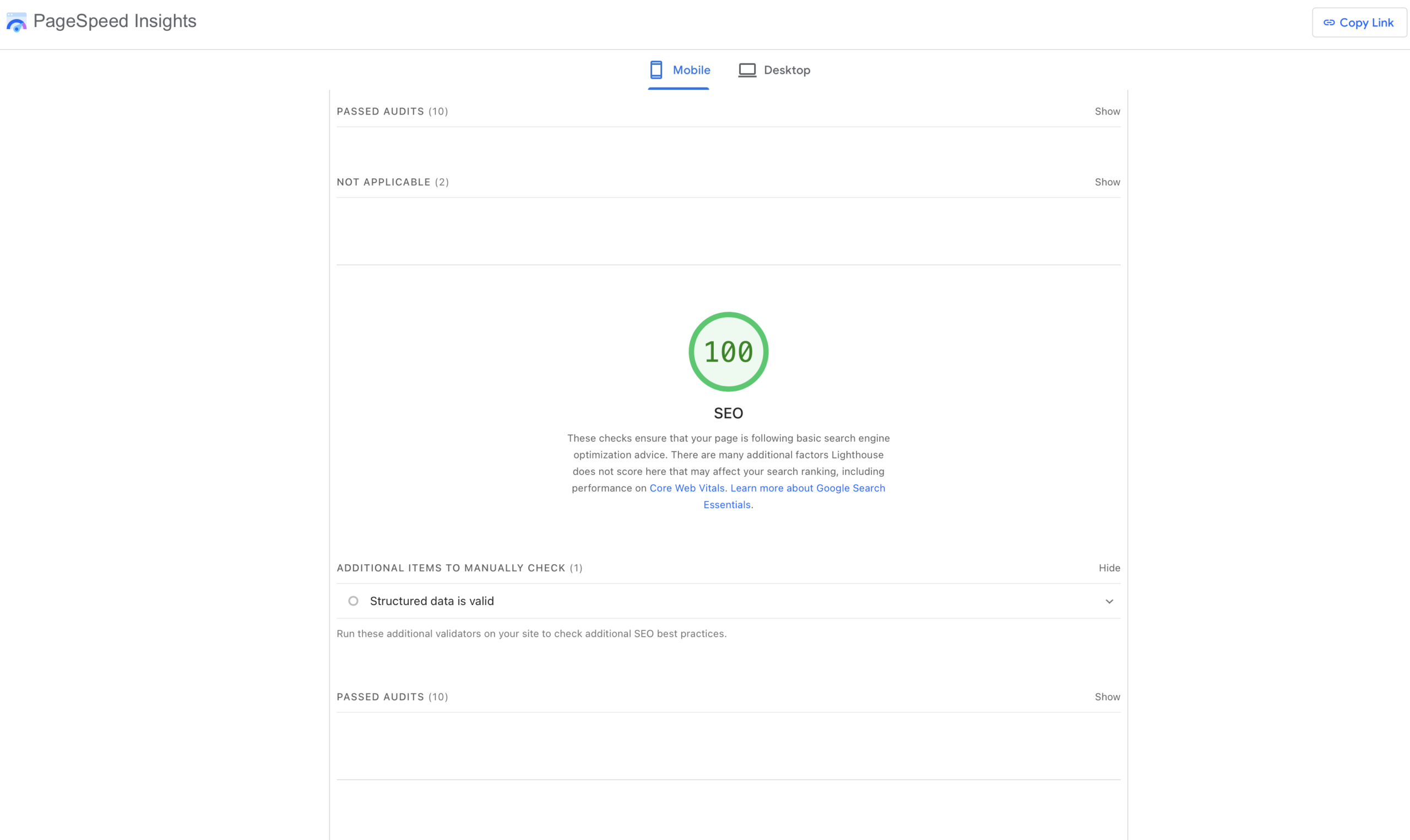 Shift Tech portfolio — Skoot SEO 100% PageSpeed score