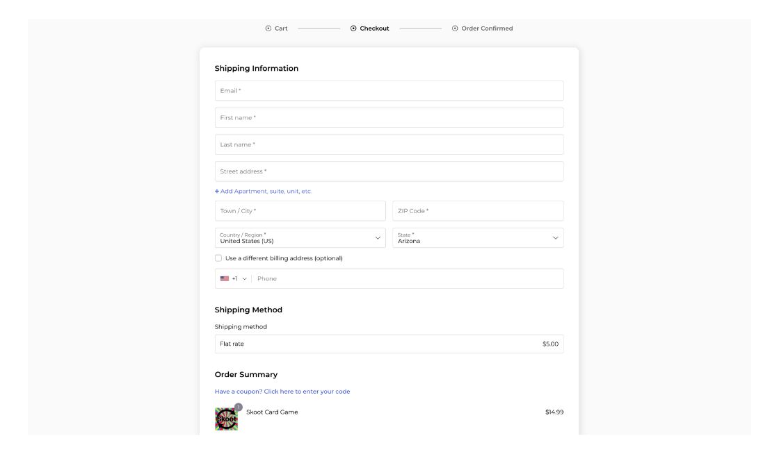Shift Tech portfolio — Skoot Card Game eCommerce checkout